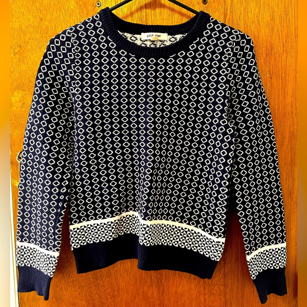Pink Rose Navy and White Cotton Sweater Women’s XS-S/Junior’s M